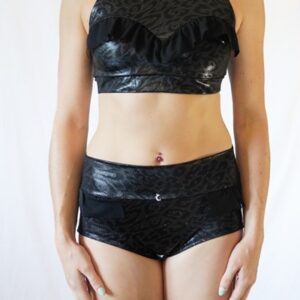 Black Glitter Leo Shorts mit Mesh L